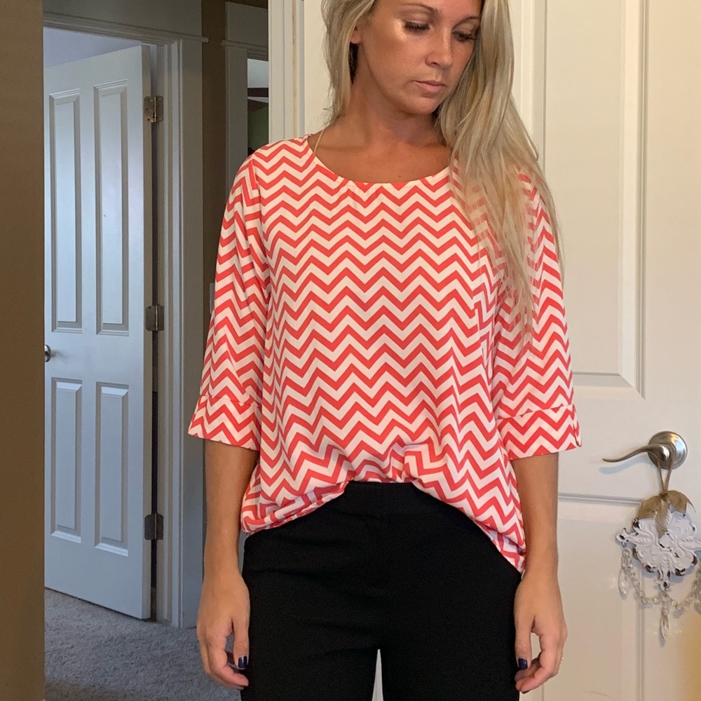 Pink and white work blouse from Franchesca’s